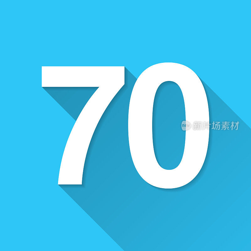 70 - 70号。图标在蓝色背景-平面设计与长阴影